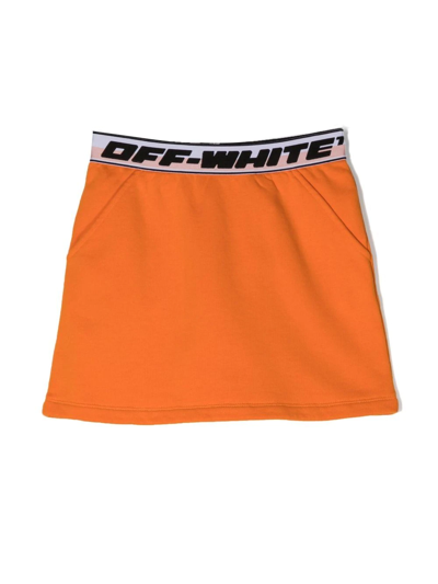 Off-white Kids' Logo腰边棉半身裙 In Arancio