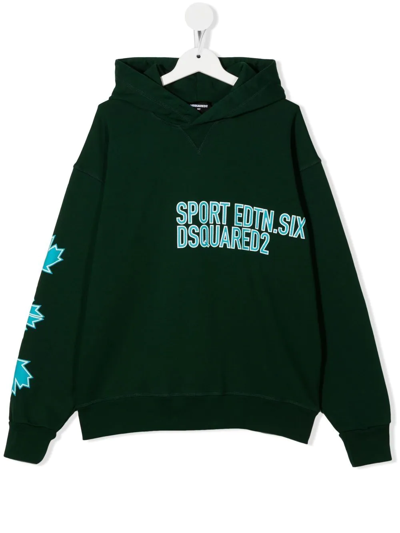 Dsquared2 Teen Graphic-print Cotton Hoodie In Green