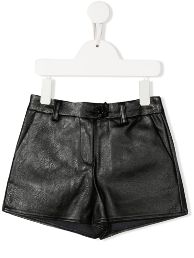 Zadig & Voltaire Kids' High-waist Faux-leather Shorts In Noir
