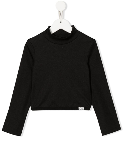 Dkny Kids' Mock-neck Cropped Sweatshirt In Nero