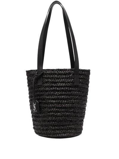Saint Laurent Woven Bucket Bag In Black