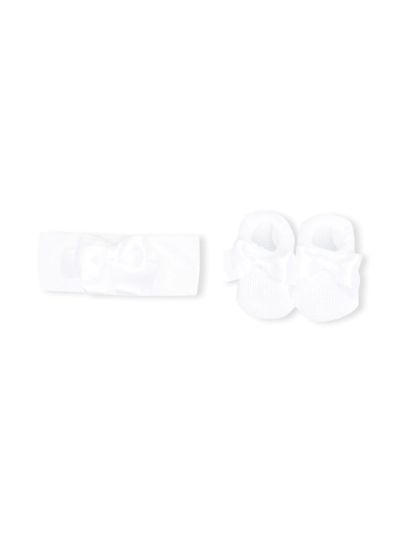 La Perla Babies' Bow-detail Booties & Head Band In White