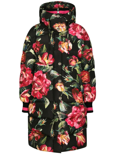 DOLCE & GABBANA LONG FLORAL-PRINT DOWN JACKET