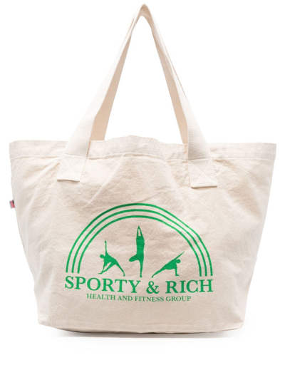 Sporty And Rich Sporty Rich 'fitness Group' Canvas Tote Bag In Beige