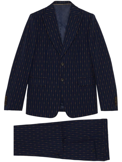 Gucci Horsebit Motif Striped Single-breasted Suit In Blue