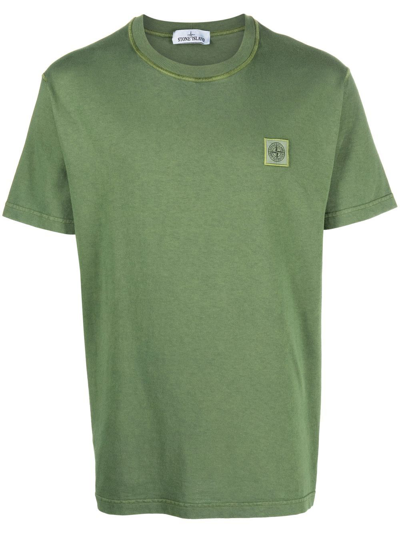 Stone Island Compass Patch Cotton T-shirt In Green