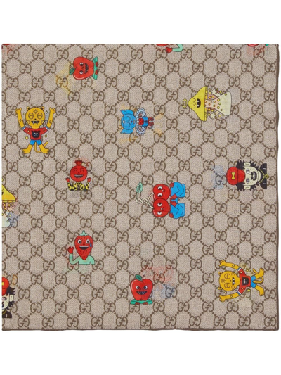 Gucci Gg Emoji Print Cotton Scarf In Beige