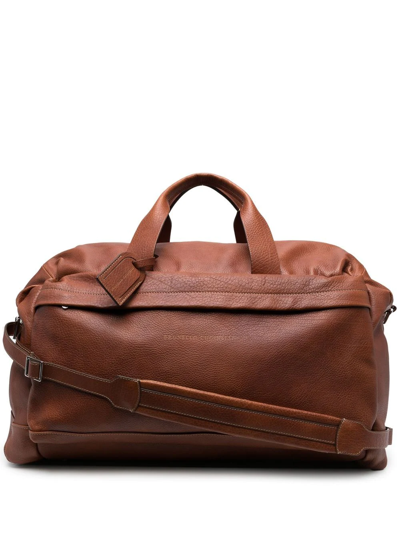 Brunello Cucinelli Embossed-logo Detail Holdall In Brown