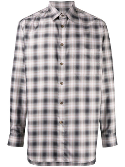 Brioni Check-print Long-sleeved Shirt In Grey