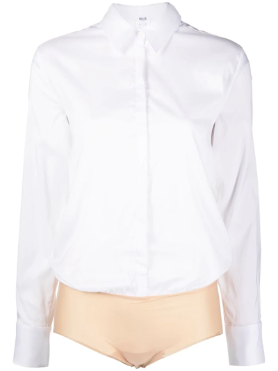 Wolford London Cotton Blend Shirt-style Bodysuit In White