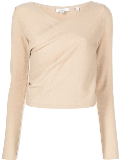 Vince V-neck Wrap Front Wool Blend Knit Sweater In Neutral