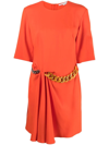 Stella Mccartney Chain-detail Draped Mini Dress In Orange
