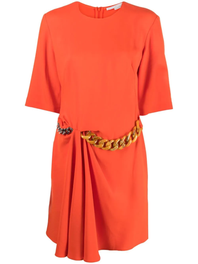Stella Mccartney Chain-detail Draped Mini Dress In Orange