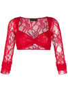 The Andamane Lace-embroidered Cropped Top In Red