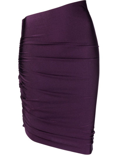 The Andamane Wine-coloured Asymmetrical Stretch Fabric Pencil Skirt In Purple