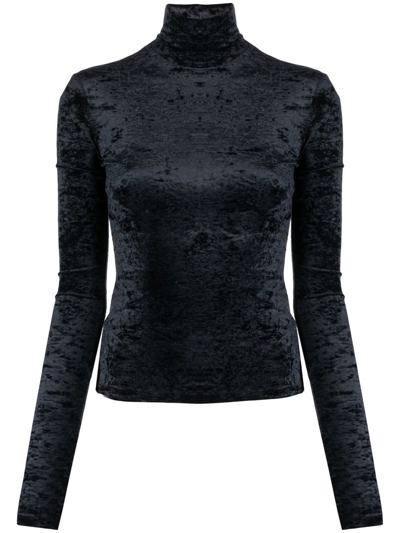 The Andamane Halle Stretch Velvet Turtleneck Top In Black