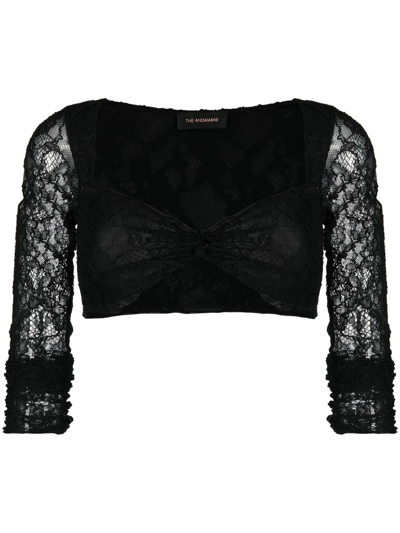The Andamane Tie-front Lace Cropped Top In Black