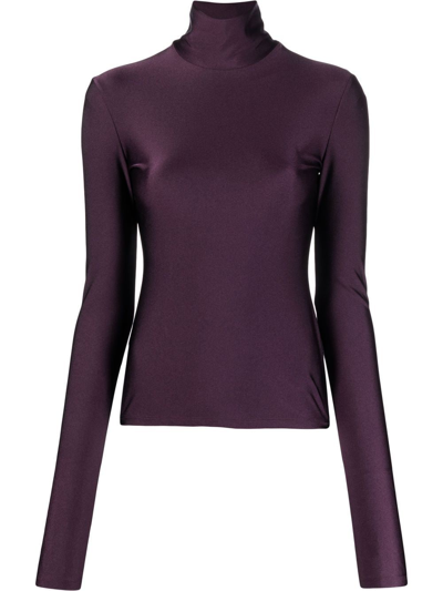 The Andamane Halle Roll-neck Long-sleeve Top In Rouge/noir