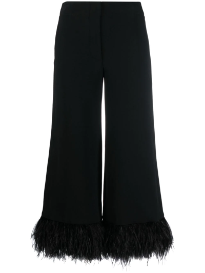 Proenza Schouler Wide-leg Feather-trimmed Trousers In Black