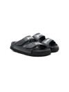 Palm Angels Kids Black Faux-leather Sandals In Black