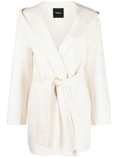 Theory Chevron Belted Wool Coat In Cream