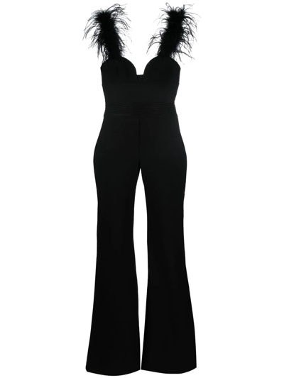 Elie Saab Feather-detailing Sweetheart Jumpsuit In Black