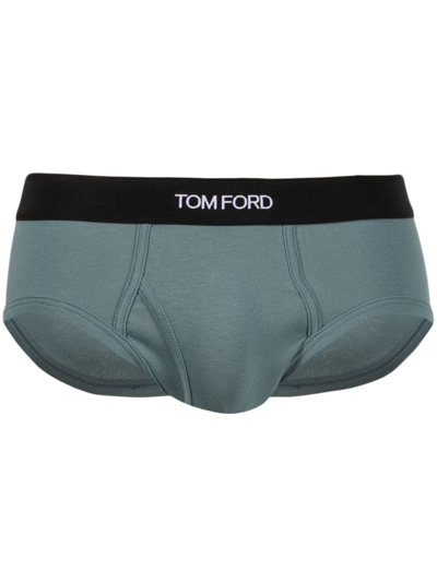 Tom Ford Logo Waistband Briefs In Green