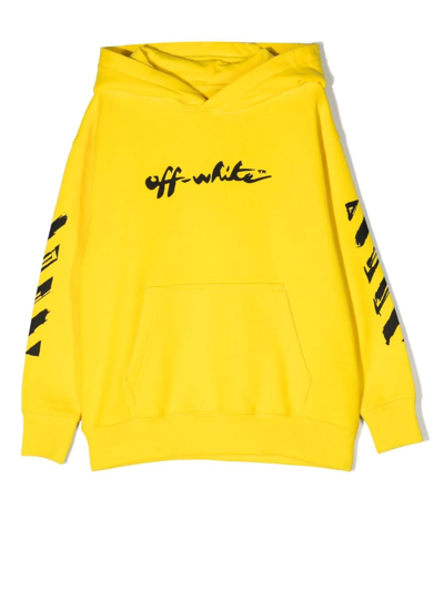 Off-white Kids' Logo-print Pullover Hoodie In Yellow
