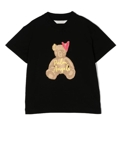 Palm Angels Kids' Printed Cotton Jersey T-shirt In Black