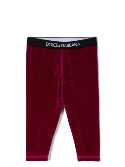 Dolce & Gabbana Fuchsia Trousers For Baby Girl With White Logo In Maroon