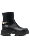 BALDININI LOGO CHAIN-EMBELLISHED ANKLE BOOTS