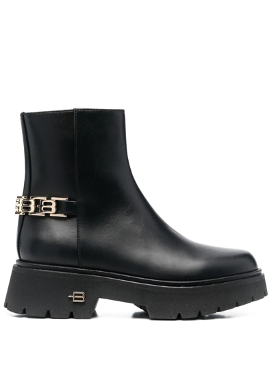 Baldinini Logo Chain-embellished Ankle Boots In Black