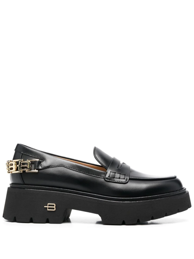 Baldinini Logo Chain-embellished Loafers In Black
