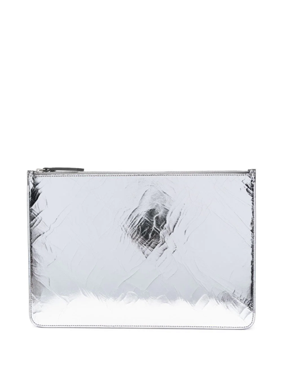 Maison Margiela Four-stitch Logo Clutch In Silver