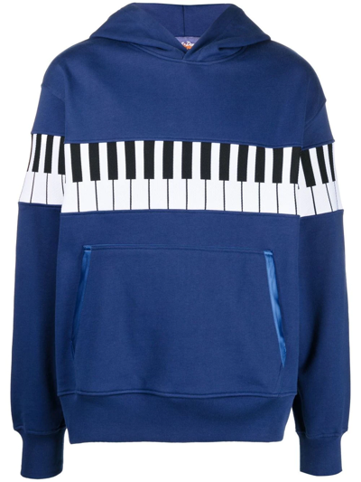 Just Don Piano-print Cotton Hoodie In Blue