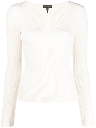 Rag & Bone V-neck Long-sleeved T-shirt In Neutrals