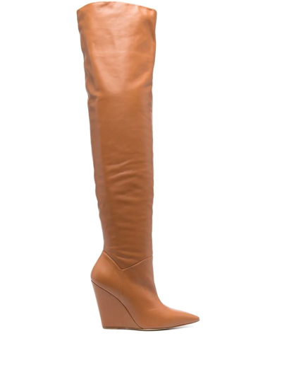 Stuart Weitzman Pointed Leather Knee-high Boots In Brown