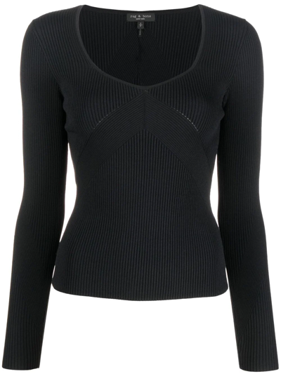 Rag & Bone U-neck Long-sleeved Top In Black