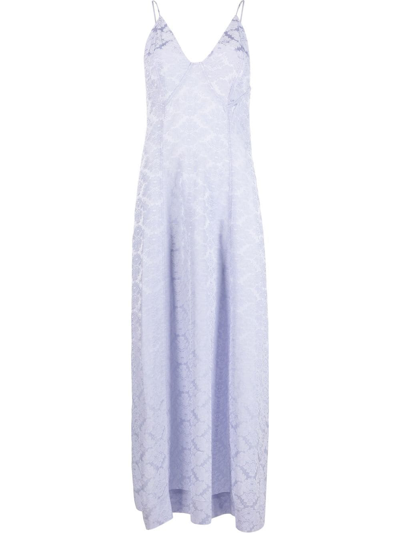 Ganni Floral Jacquard Midi Slip Dress In Cosmic Sky