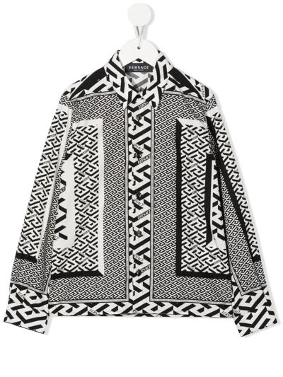 Versace Kids' Geometric-print Cotton Shirt In Black