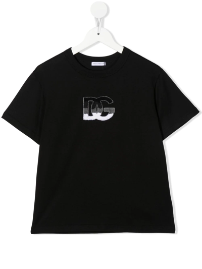 Dolce & Gabbana Kids' Boy's Textured Logo Patch T-shirt In Black