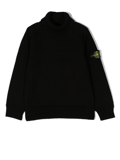 Stone Island Kids' Logo-patch Detail Roll Neck Jumper In Black