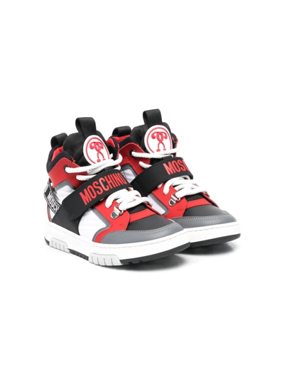 Moschino Kids' Logo Print Leather Blend Sneakers In Multicolor