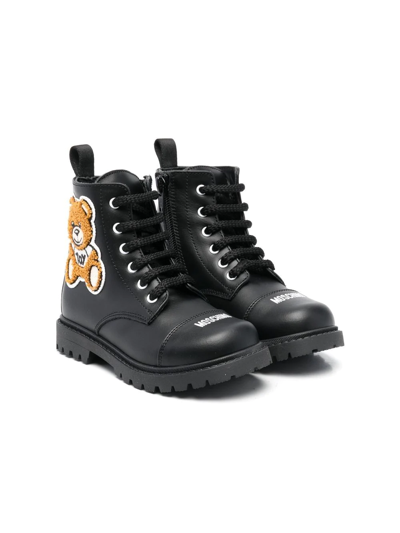 Moschino Kids' Black Boots For Girl With Teddy Bear