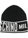 Moschino Ribbed Knit Two-tone Design Hat In Black