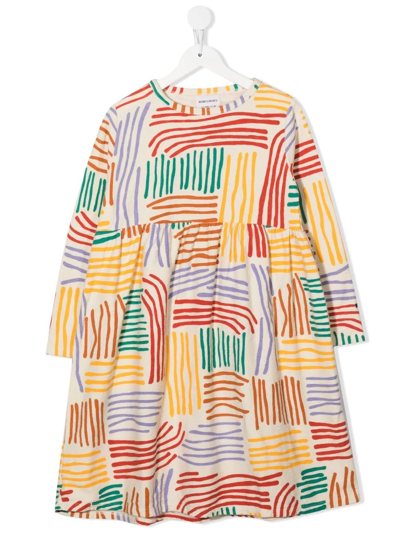 Bobo Choses Kids' Abstract-print Long-sleeve Empire Dress In Neutrals