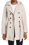 Sebby Water-resistant Hooded Double-breasted Trench Coat In Stone