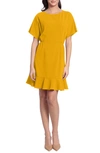 Donna Morgan Ruffle Hem Short Sleeve Dress In Marigold