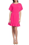 Donna Morgan Ruffle Hem Short Sleeve Dress In Electric Pink