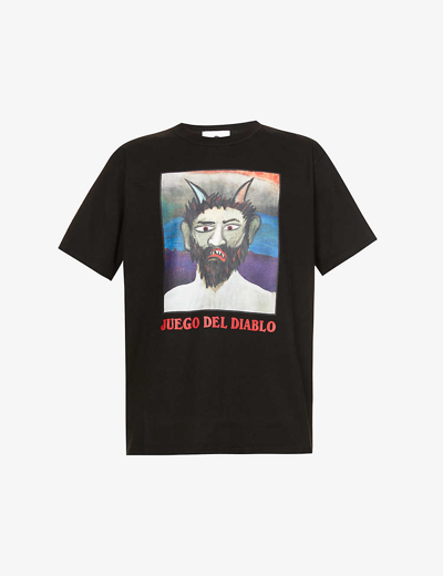 Endless Joy Heavyweight Cotton T-shirt With Front And Back Print Black Cotton T-shirt With Front Print El Diablo In Nero